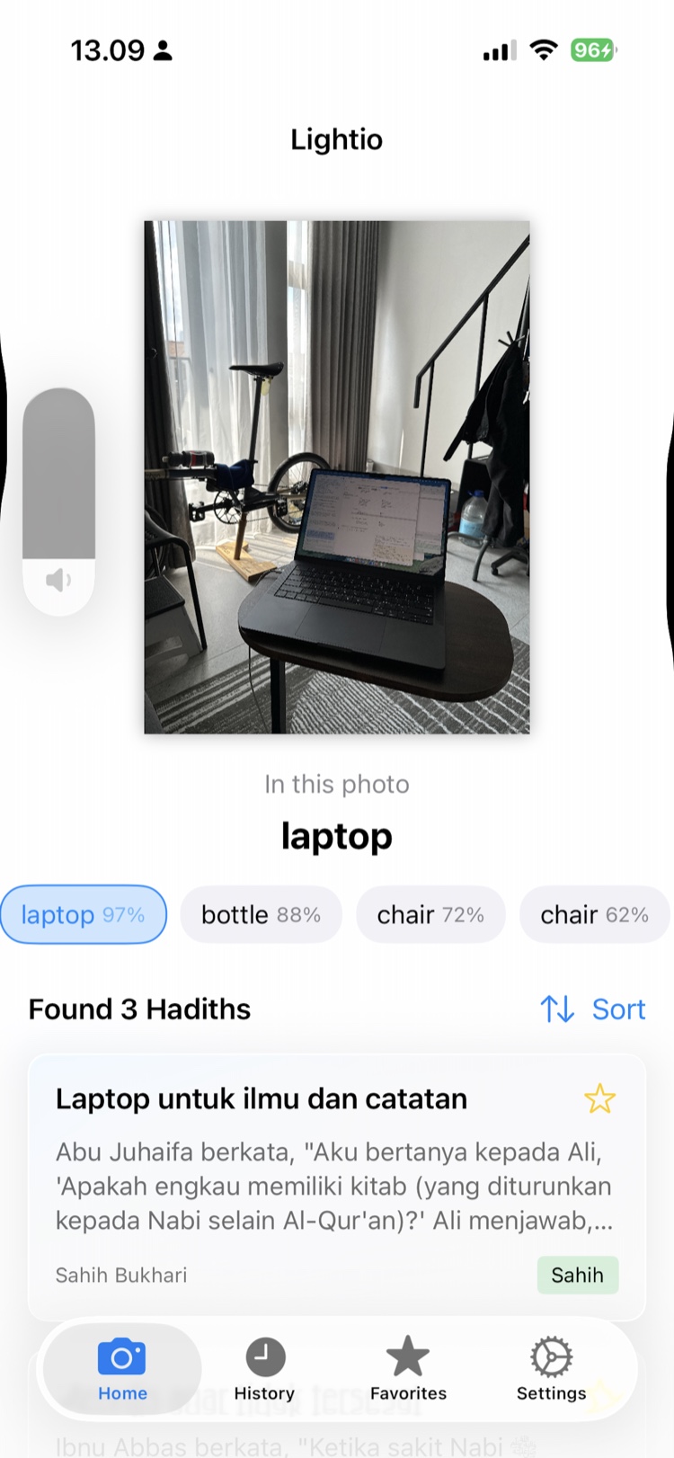 Lightio detection results — objects and scenes recognized on-device